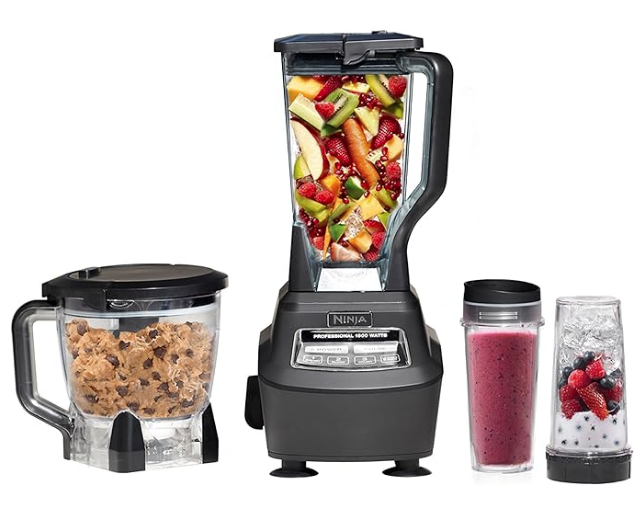 Ninja BL770 Mega Kitchen System, 1500W, 4 Functions for Smoothies, Processing, Dough, Drinks & More, with 72-oz.* Blender Pitcher, 64-oz. Processor Bowl, (2) 16-oz. To-Go Cups & (2) Lids, Black