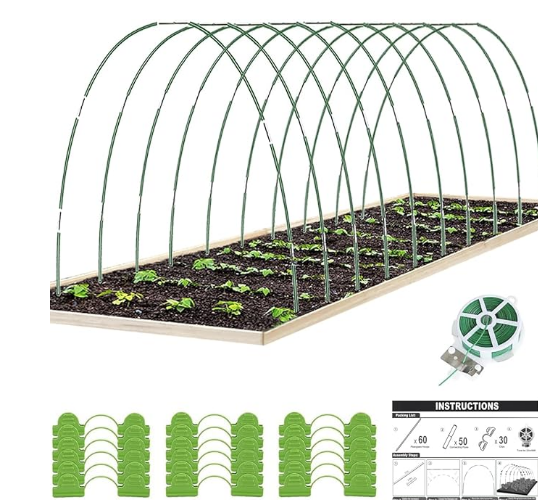 Garden Hoops for Raised Bed, 60 PCS Greenhouse Hoops 10 Sets of 8.5 FT Long Garden Arch Greenhouse Frame Rust-Free Fiberglass Garden Hoops for Row Cover Netting Shade Cloth