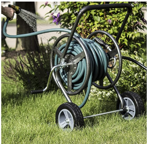 Backyard Expressions Garden Hose Reel with Wheels – Heavy Duty Hose Caddie – 350 Ft Hose Capacity – Hammertone Finish – Backyard Expressions