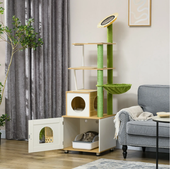 Cat Tree with Cat Litter Box for Indoor Cats with Scratching Post, Cat House