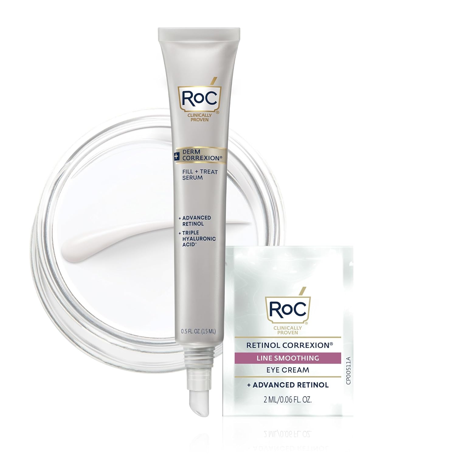 RoC Derm Correxion Fill + Treat Advanced Retinol Serum, Wrinkle Filler Treatment with Hyaluronic Acid for Forehead Wrinkles, Crow’s Feet, Eleven Wrinkles, and Laugh Lines (Packaging May Vary)