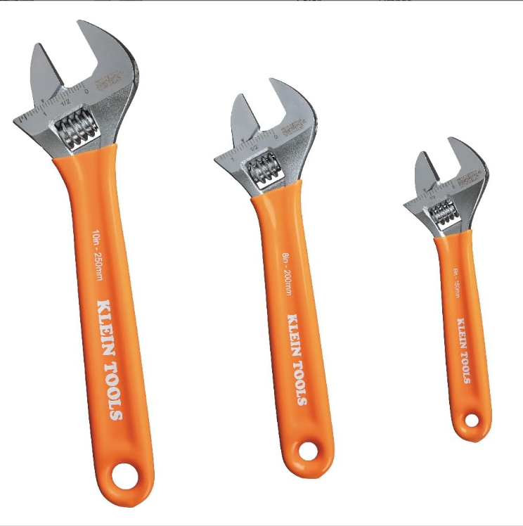 Klein Tools D5073 Adjustable Wrench Set, Extra Capacity, 6-Inch, 8-Inch, 10-Inch, Forged Heat Treated Alloy Steel, Metric and SAE, 3-Piece