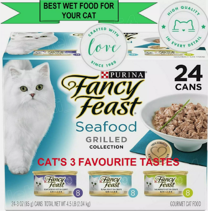 Purina Fancy Feast Grilled Seafood Gourmet Wet Cat Food Variety Pack (24) 3 oz.