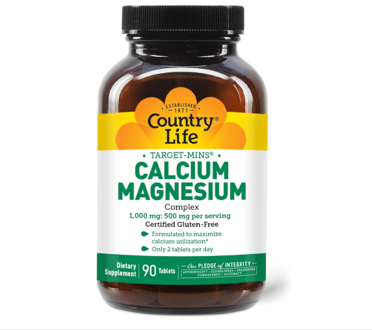 Country Life Target-Mins Calcium Magnesium Complex 1000mg/500mg, 90 Tablets, Certified Gluten Free, Certified Vegan, Certified Non-GMO Verified